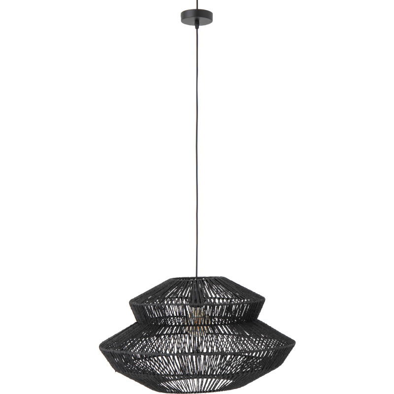 Suspension style ethnique moderne D 60 cm Corde Noir Tressé Métal Noctyra 