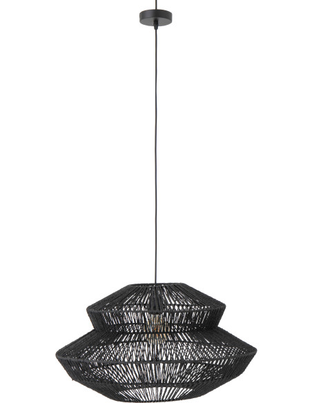 Suspension style ethnique moderne D 60 cm Corde Noir Tressé Métal Noctyra 