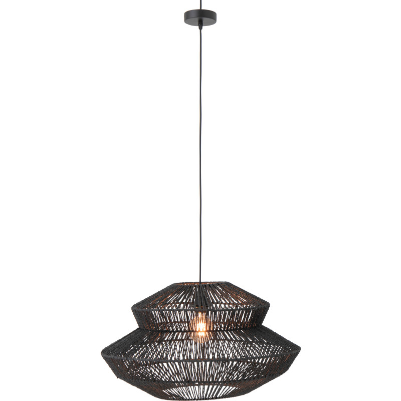 Suspension style ethnique moderne D 60 cm Corde Noir Tressé Métal Noctyra 