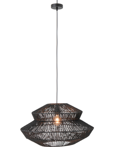 Suspension style ethnique moderne D 60 cm Corde Noir Tressé Métal Noctyra 