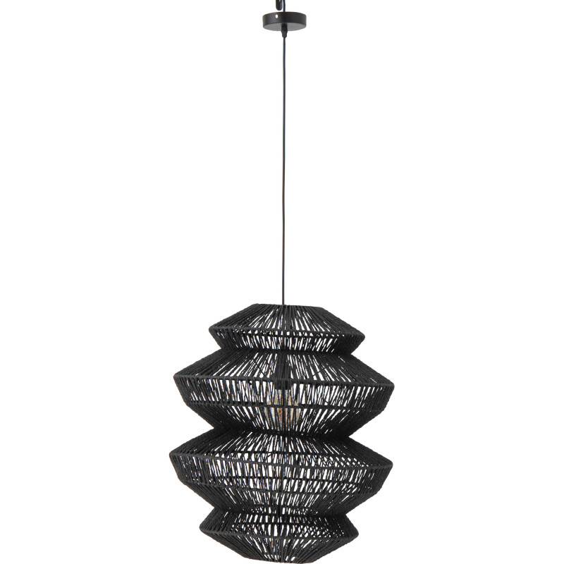 Suspension style ethnique moderne D 50 cm Corde Noir Tressé Métal Noctyra 