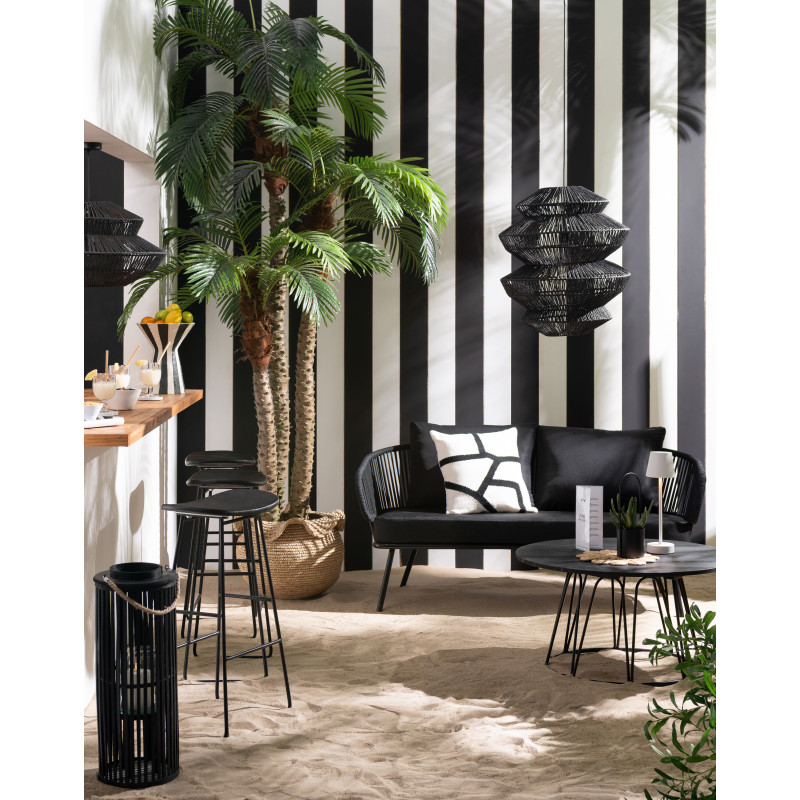 Suspension style ethnique moderne D 50 cm Corde Noir Tressé Métal Noctyra 