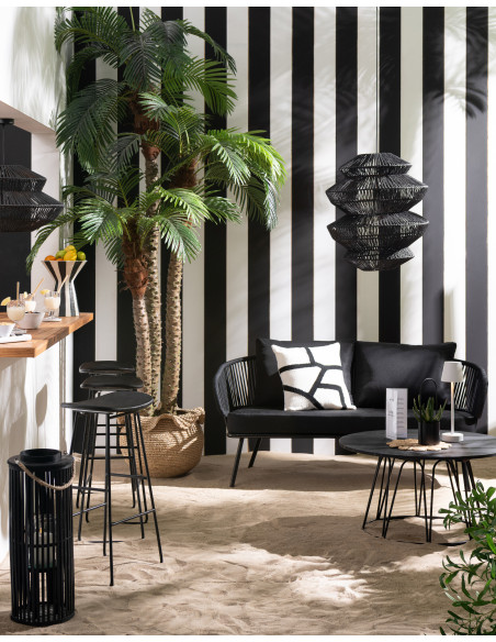 Suspension style ethnique moderne D 50 cm Corde Noir Tressé Métal Noctyra 