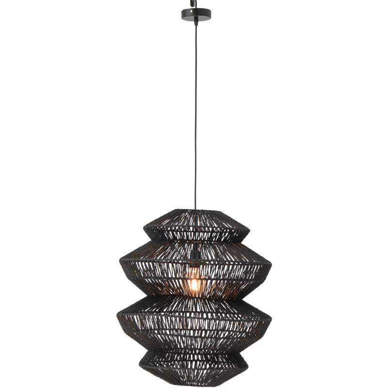 Suspension style ethnique moderne D 50 cm Corde Noir Tressé Métal Noctyra 