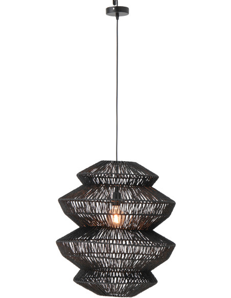 Suspension style ethnique moderne D 50 cm Corde Noir Tressé Métal Noctyra 