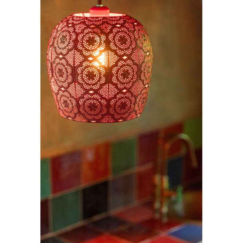 Suspension orientale moderne D 23 cm Métal Rouge Alive 