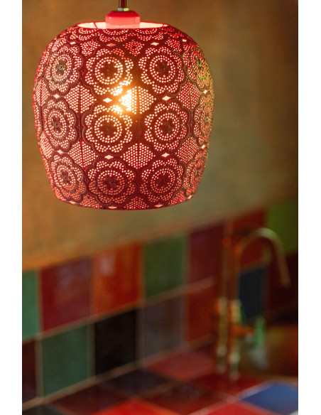 Suspension orientale moderne D 23 cm Métal Rouge Alive 