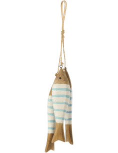 Suspension déco bord de mer 3 Poissons Bois de paulownia Bleu clair Blanc Naturel Nautina 