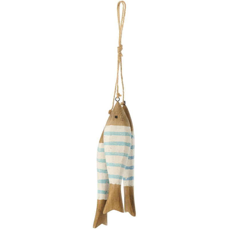 Suspension déco bord de mer 3 Poissons Bois de paulownia Bleu clair Blanc Naturel Nautina 