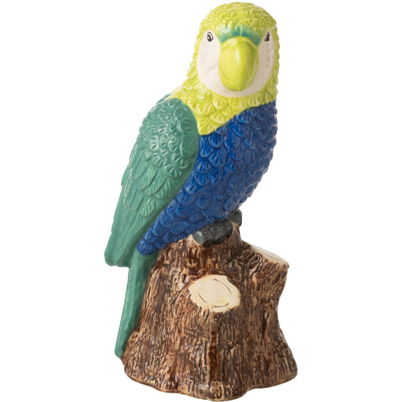 Statuette déco Perroquet H 21 cm Céramique Vert Bleu Marron Tropiki 