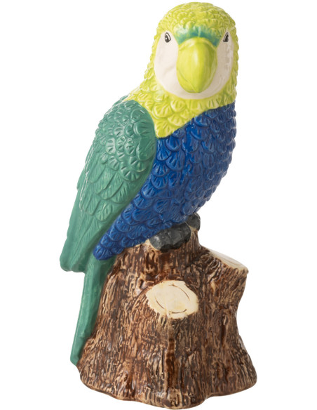 Statuette déco Perroquet H 21 cm Céramique Vert Bleu Marron Tropiki 