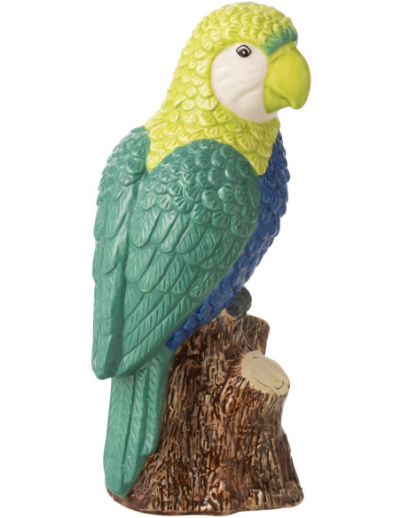 Statuette déco Perroquet H 21 cm Céramique Vert Bleu Marron Tropiki 