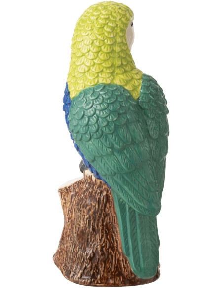 Statuette déco Perroquet H 21 cm Céramique Vert Bleu Marron Tropiki 