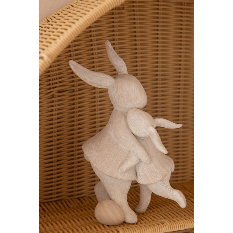 Statuette déco Lapins Oeuf Câlin H 18 cm Résine Beige Lagom 