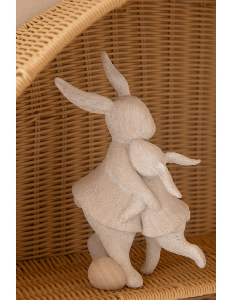 Statuette déco Lapins Oeuf Câlin H 18 cm Résine Beige Lagom 