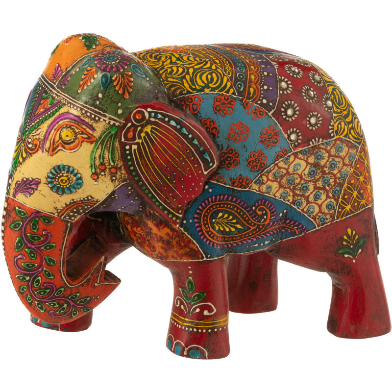Statuette déco Éléphant indien H 20 cm Bois de manguier Multicolore Delhi 