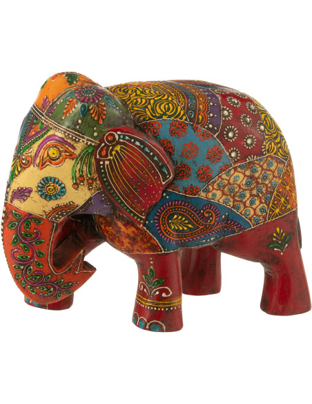 Statuette déco Éléphant indien H 20 cm Bois de manguier Multicolore Delhi 