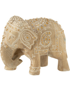 Statuette déco Éléphant H 20 cm Bois de manguier Naturel Perle Orange Sahéra 