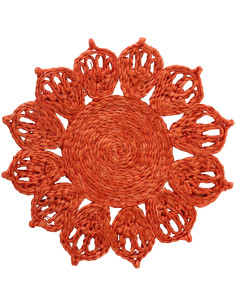 Set de table rétro bohème Fleur 20 cm Jute Orange foncé Tressé Solmara 