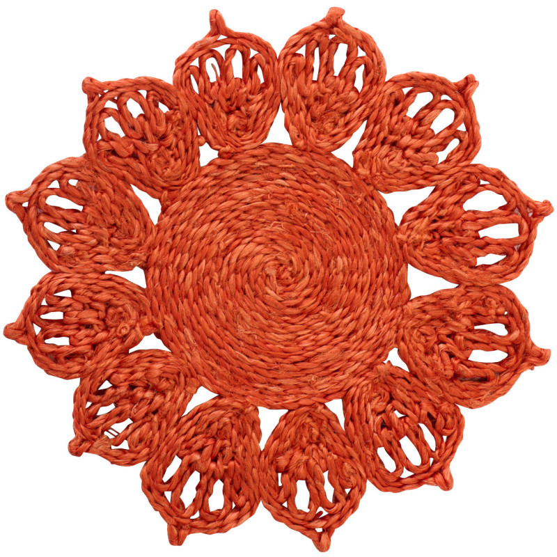 Set de table rétro bohème Fleur 20 cm Jute Orange foncé Tressé Solmara 