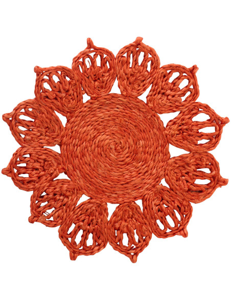 Set de table rétro bohème Fleur 20 cm Jute Orange foncé Tressé Solmara 