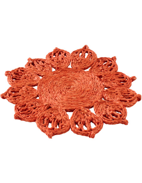 Set de table rétro bohème Fleur 20 cm Jute Orange foncé Tressé Solmara 