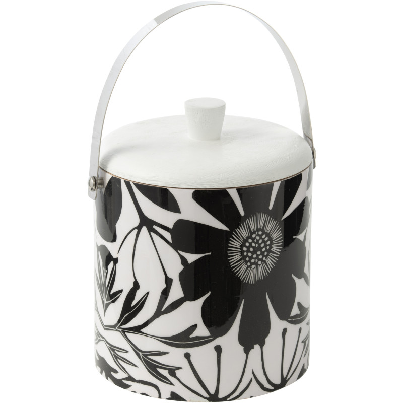 Seau à glaçons Japandi chic Plastique Noir Blanc Motif fleurs Métal Florikio 