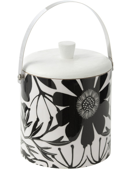 Seau à glaçons Japandi chic Plastique Noir Blanc Motif fleurs Métal Florikio 
