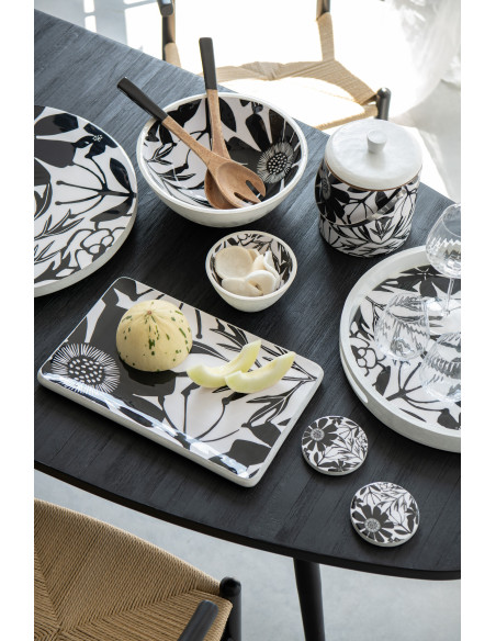 Seau à glaçons Japandi chic Plastique Noir Blanc Motif fleurs Métal Florikio 