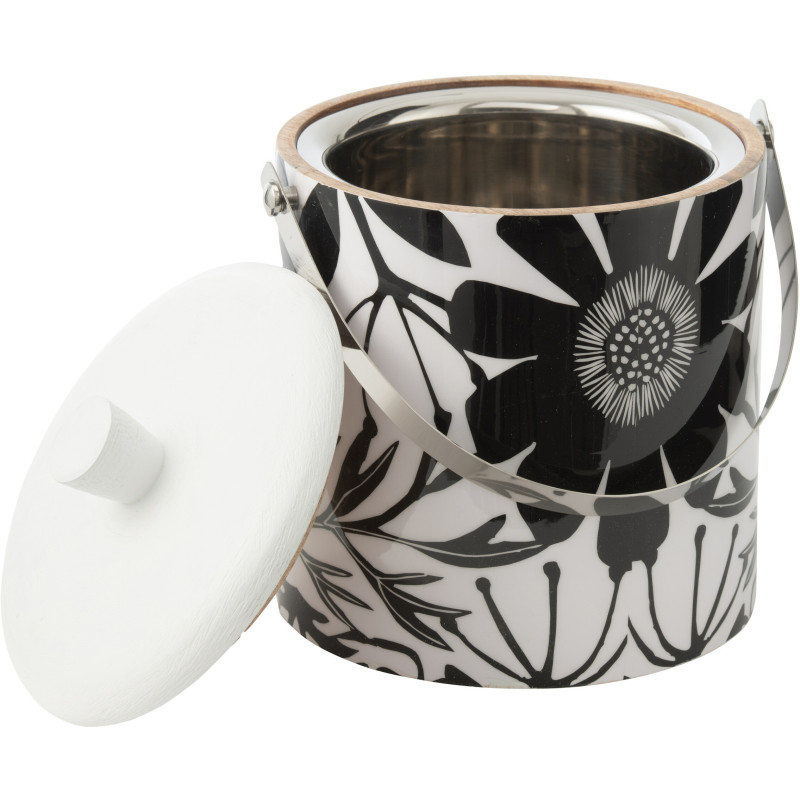 Seau à glaçons Japandi chic Plastique Noir Blanc Motif fleurs Métal Florikio 