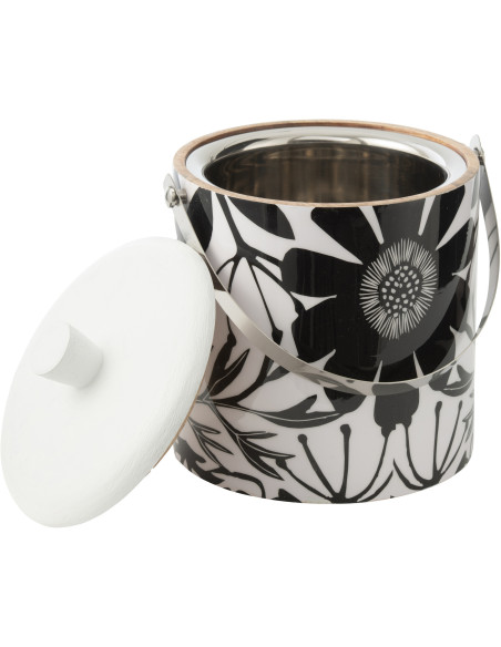 Seau à glaçons Japandi chic Plastique Noir Blanc Motif fleurs Métal Florikio 