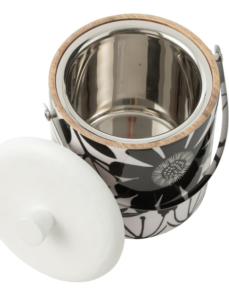Seau à glaçons Japandi chic Plastique Noir Blanc Motif fleurs Métal Florikio 