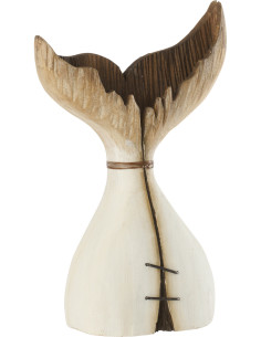 Sculpture originale bord de mer Queue de baleine H 35 cm Bois de paulownia Blanc Naturel Nautina 