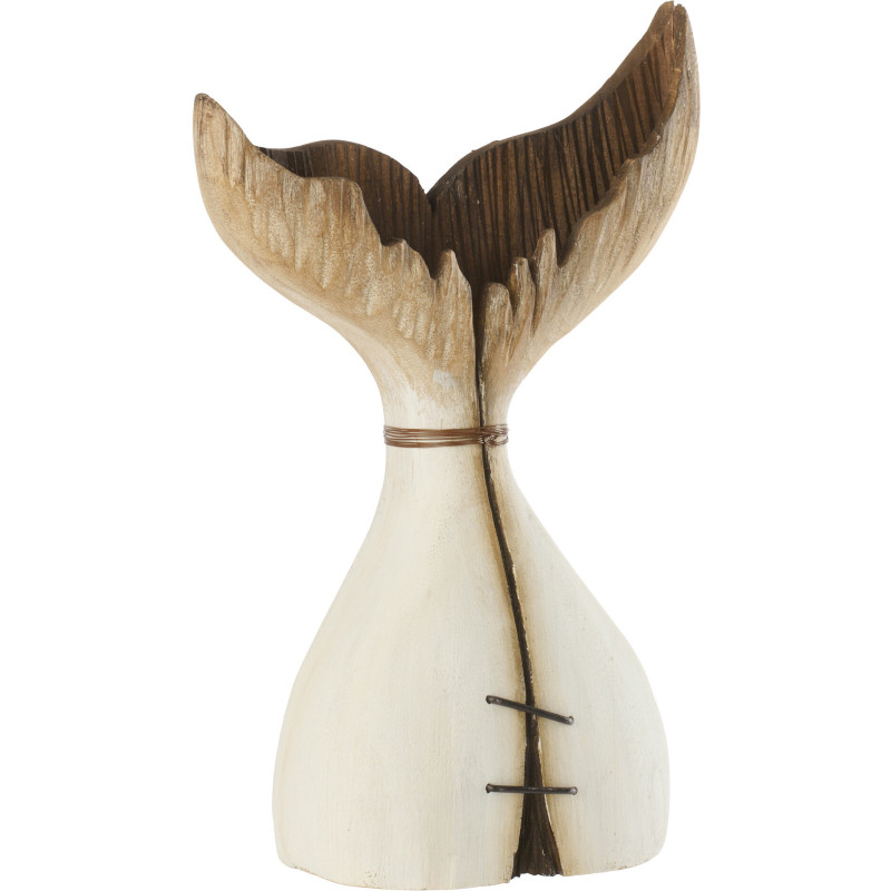 Sculpture originale bord de mer Queue de baleine H 35 cm Bois de paulownia Blanc Naturel Nautina 