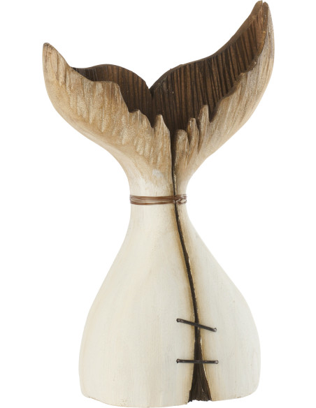 Sculpture originale bord de mer Queue de baleine H 35 cm Bois de paulownia Blanc Naturel Nautina 