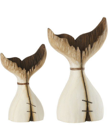 Sculpture originale bord de mer Queue de baleine H 35 cm Bois de paulownia Blanc Naturel Nautina 