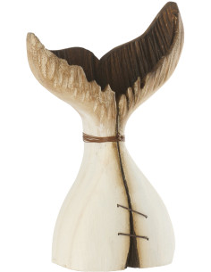 Sculpture originale bord de mer Queue de baleine H 25 cm Bois de paulownia Blanc Naturel Nautina 
