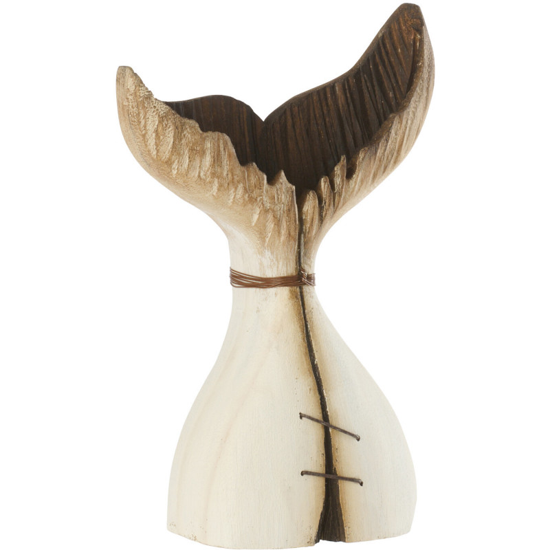 Sculpture originale bord de mer Queue de baleine H 25 cm Bois de paulownia Blanc Naturel Nautina 
