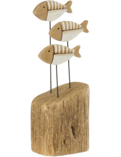Sculpture déco sur pied Poissons H 26 cm Bois de paulownia Naturel Blanc Nautina 