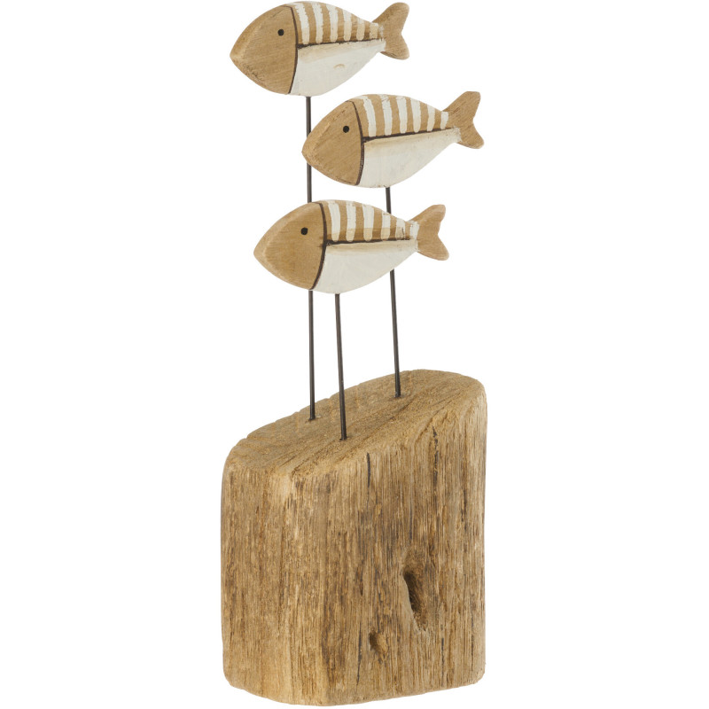 Sculpture déco sur pied Poissons H 26 cm Bois de paulownia Naturel Blanc Nautina 