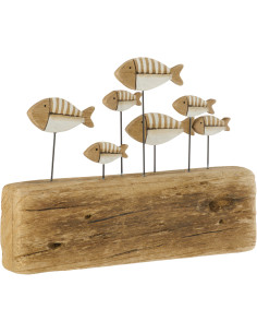Sculpture déco sur pied Poissons 30 cm Bois de paulownia Naturel Blanc Nautina 