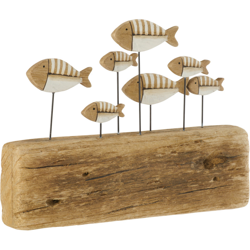 Sculpture déco sur pied Poissons 30 cm Bois de paulownia Naturel Blanc Nautina 
