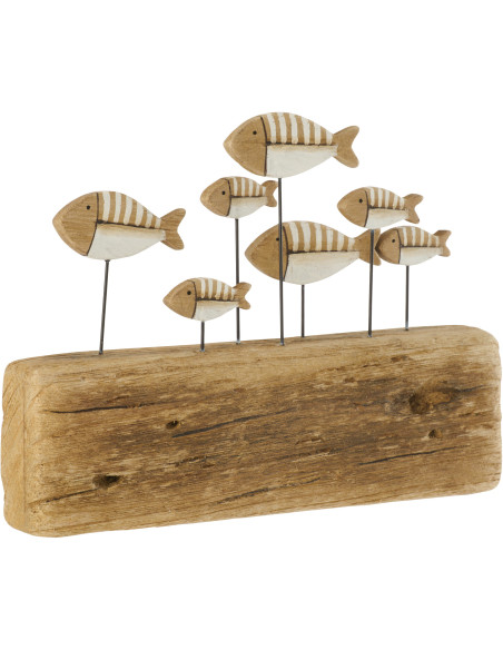 Sculpture déco sur pied Poissons 30 cm Bois de paulownia Naturel Blanc Nautina 