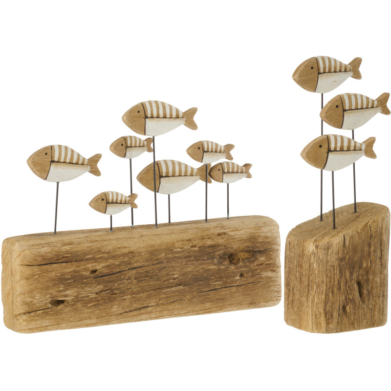 Sculpture déco sur pied Poissons 30 cm Bois de paulownia Naturel Blanc Nautina 