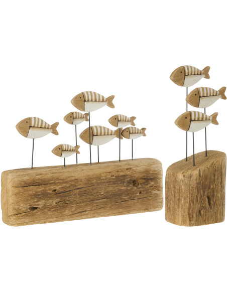 Sculpture déco sur pied Poissons 30 cm Bois de paulownia Naturel Blanc Nautina 