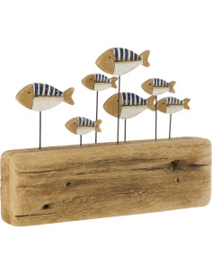 Sculpture déco sur pied Poissons 30 cm Bois de paulownia Naturel Blanc Bleu foncé Nautina 
