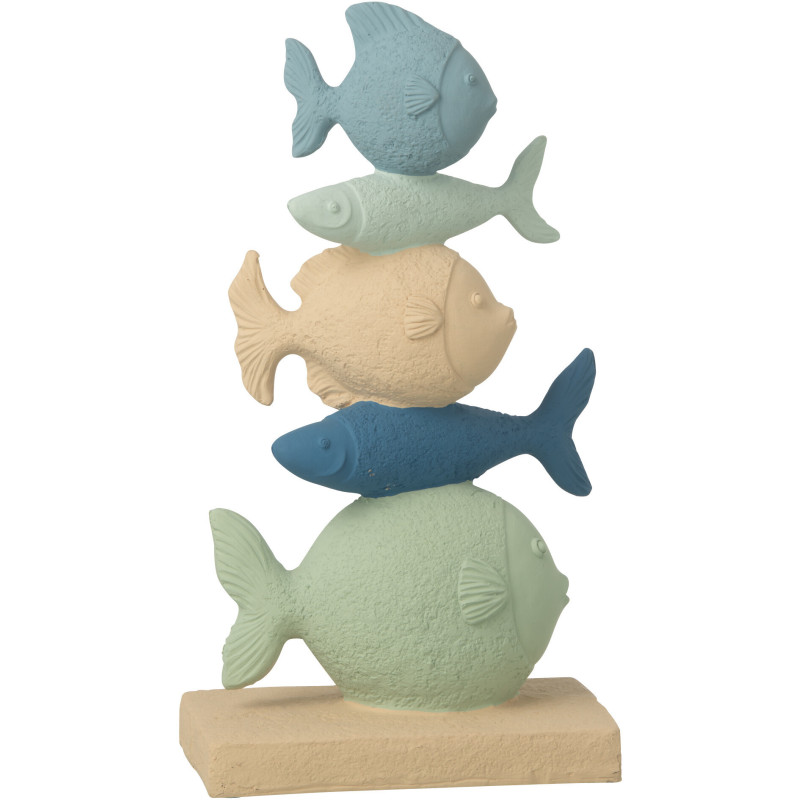 Sculpture déco bord de mer Poissons H 32 cm Résine Bleu Beige Calypsoh 