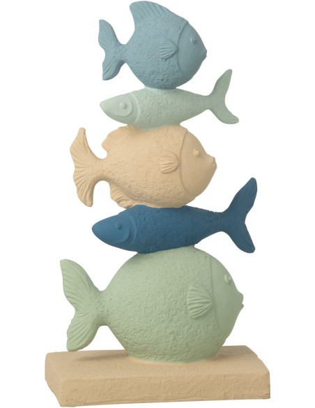 Sculpture déco bord de mer Poissons H 32 cm Résine Bleu Beige Calypsoh 