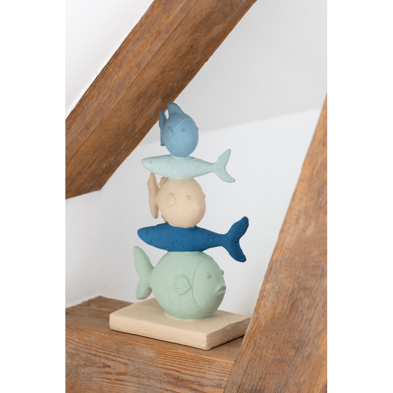Sculpture déco bord de mer Poissons H 32 cm Résine Bleu Beige Calypsoh 