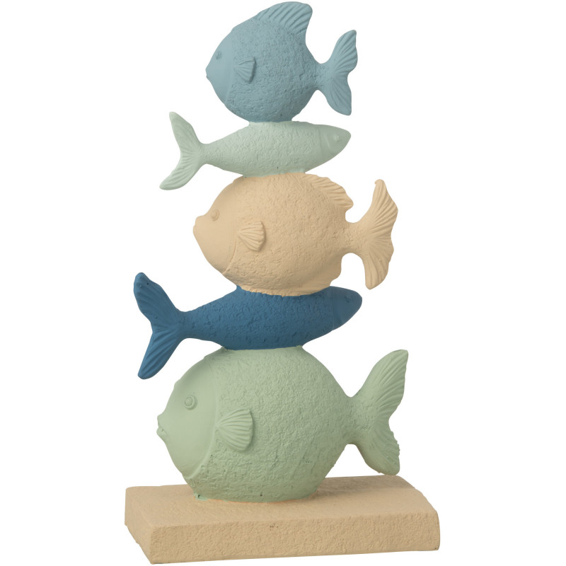 Sculpture déco bord de mer Poissons H 32 cm Résine Bleu Beige Calypsoh 